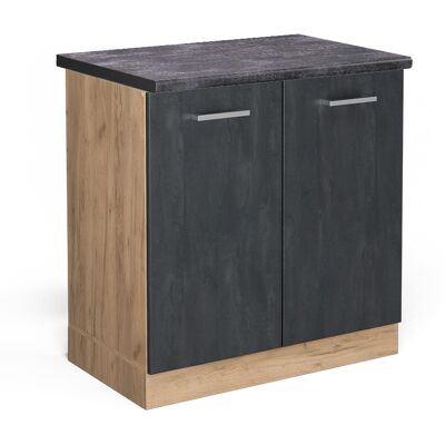 Gabinete de Cocina Compacto Vicco Bajo Fregadero - Negro/Roble - 80cm Gabinete de Cocina Compacto Vicco Bajo Fregadero - Negro/Roble - 80cm