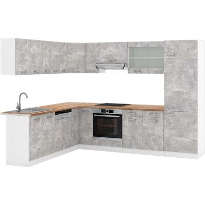 Cocina Esquinera R-line, Hormigón/blanco, 227 X 287 Cm , Et Roble, Vicco Cocina Esquinera R-line, Hormigón/blanco, 227 X 287 Cm , Et Roble, Vicco