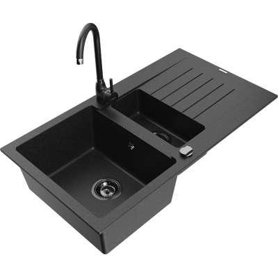 Mexen Matias Fregadero De Granito De 1,5 Senos Con Escurridor Y Grifo De Cocina Telma, Negro/plata - 6502-73-670200-70-b Mexen Matias Fregadero De Granito De 1,5 Senos Con Escurridor Y Grifo De Cocina Telma, Negro/plata - 6502-73-670200-70-b