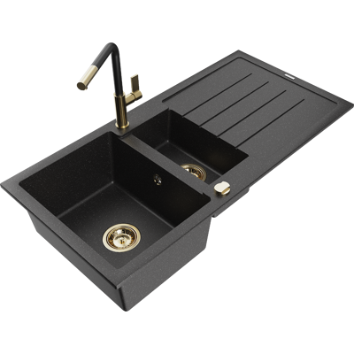 Mexen Andres Fregadero De Granito De 1,5 Senos Con Escurridor Y Grifo De Cocina Flora, Negro/plata - 6515-73-670401-57-g Mexen Andres Fregadero De Granito De 1,5 Senos Con Escurridor Y Grifo De Cocina Flora, Negro/plata - 6515-73-670401-57-g