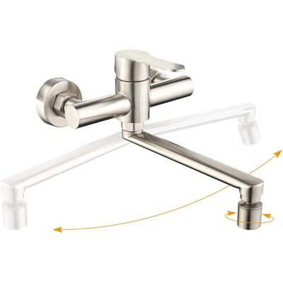 OEM Grifo Mezclador De Cocina Mural Homelody Con 2 Chorros De Agua, Caño Giratorio De 360°, Grifo De Pared OEM Grifo Mezclador De Cocina Mural Homelody Con 2 Chorros De Agua, Caño Giratorio De 360°, Grifo De Pared