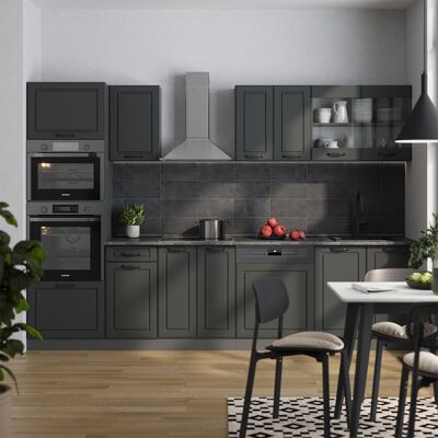 Vicco - Mueble De Cocina R-line, Antracita Casa De Campo/antracita, 300 Cm Con Armario Alto, Et Mármol Vicco - Mueble De Cocina R-line, Antracita Casa De Campo/antracita, 300 Cm Con Armario Alto, Et Mármol
