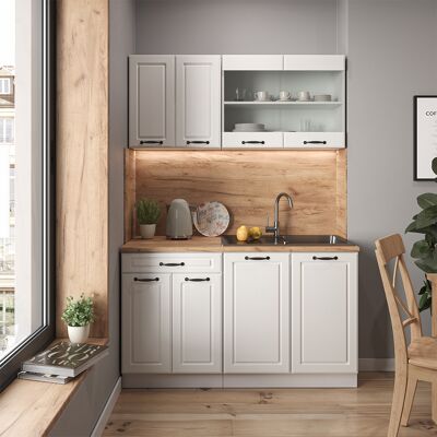 Cocina Para Solteros R-line, Casa De Campo Blanca/blanca, 140 Cm , Et Mármol, Vicco Cocina Para Solteros R-line, Casa De Campo Blanca/blanca, 140 Cm , Et Mármol, Vicco