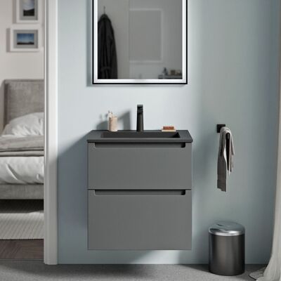 Bernstein - Mueble Lavabo Suspendido Mdf Antracita Mate, Lavabo + Orificio Grifería Fundición Negro Mate, Cajone Giratorio 60x46x62cm Vireo Antracita Mate, Negro Mate Con Orificio Para Grifo. Bernstein - Mueble Lavabo Suspendido Mdf Antracita Mate, Lavabo + Orificio Grifería Fundición Negro Mate, Cajone Giratorio 60x46x62cm Vireo Antracita Mate, Negro Mate Con Orificio Para Grifo.