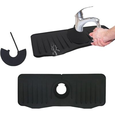 DPZO Alfombrilla Negra Para Grifo, Alfombrilla De Silicona Para Desagüe De Fregadero, Bandeja Antisalpicaduras Para Manija De Grifo, Para Protección De Encimera De Fregadero De Cocina Y Baño 3714.5cm DPZO Alfombrilla Negra Para Grifo, Alfombrilla De Silicona Para Desagüe De Fregadero, Bandeja Antisalpicaduras Para Manija De Grifo, Para Protección De Encimera De Fregadero De Cocina Y Baño 3714.5cm