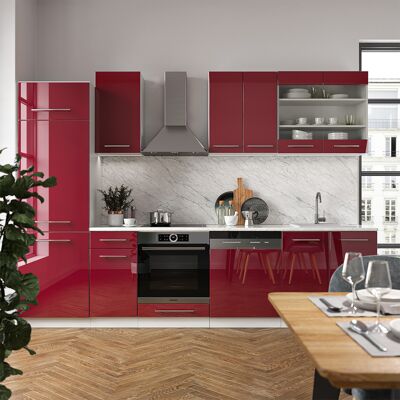 Mueble De Cocina Fame-line, Burdeos Brillo Intenso/blanco, 300 Cm , Et Mármol, Vicco Mueble De Cocina Fame-line, Burdeos Brillo Intenso/blanco, 300 Cm , Et Mármol, Vicco