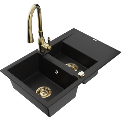 Mexen Gaspar Fregadero De Granito Con 1,5 Senos Y Escurridor Y Grifo De Cocina Savita, Negro - 6507-77-672601-50 Mexen Gaspar Fregadero De Granito Con 1,5 Senos Y Escurridor Y Grifo De Cocina Savita, Negro - 6507-77-672601-50