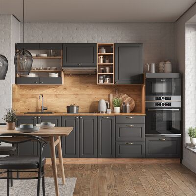Vicco - Mueble De Cocina Fame-line, Antracita Casa De Campo/roble Kraft Dorado, 280 Cm , Et Mármol Vicco - Mueble De Cocina Fame-line, Antracita Casa De Campo/roble Kraft Dorado, 280 Cm , Et Mármol