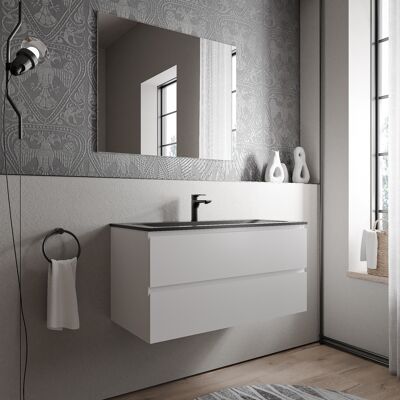 Bernstein - Mueble Lavabo Suspendido Mdf Blanco Mate, Lavabo Fundición Negro Mate + Orificio Grifería 100x46x50cm - Ava Cream Blanco Mate, Negro Mate Con Orificio Para Grifo. Bernstein - Mueble Lavabo Suspendido Mdf Blanco Mate, Lavabo Fundición Negro Mate + Orificio Grifería 100x46x50cm - Ava Cream Blanco Mate, Negro Mate Con Orificio Para Grifo.