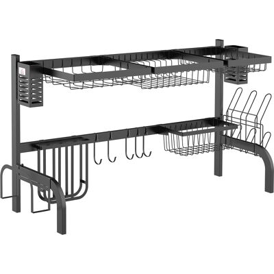 JHY DESIGN Escurridor De Platos De Acero Inoxidable De 2 Niveles Con Tabla De Cortar Y Soporte Para Cubiertos, 100 X 30 X 52,5 Cm, Negro. JHY DESIGN Escurridor De Platos De Acero Inoxidable De 2 Niveles Con Tabla De Cortar Y Soporte Para Cubiertos, 100 X 30 X 52,5 Cm, Negro.