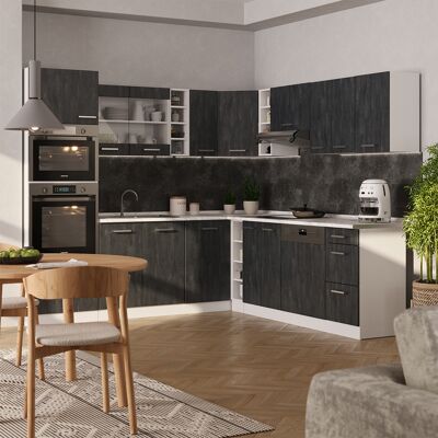 Vicco - Cocina Esquinera R-line, Hormigón Negro/blanco, 237 X 247 Cm Et Mármol Vicco - Cocina Esquinera R-line, Hormigón Negro/blanco, 237 X 247 Cm Et Mármol