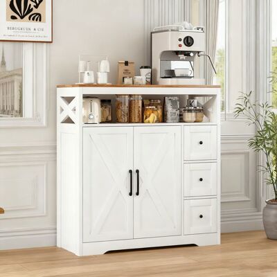 OEM Buffet - Buffet De Cocina - 2 Puertas - 3 Cajones - Blanco Y Madera OEM Buffet - Buffet De Cocina - 2 Puertas - 3 Cajones - Blanco Y Madera