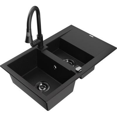 Mexen Gaspar Fregadero De Granito De 1,5 Senos Con Escurridor Y Grifo De Cocina Elia, Negro - 6507-77-670101-70-b Mexen Gaspar Fregadero De Granito De 1,5 Senos Con Escurridor Y Grifo De Cocina Elia, Negro - 6507-77-670101-70-b