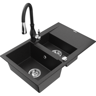 Mexen Gaspar Fregadero De Granito 1,5 Tazones Con Escurridor Y Grifo De Cocina Savita, Negro/plata - 6507-73-672601-70 Mexen Gaspar Fregadero De Granito 1,5 Tazones Con Escurridor Y Grifo De Cocina Savita, Negro/plata - 6507-73-672601-70