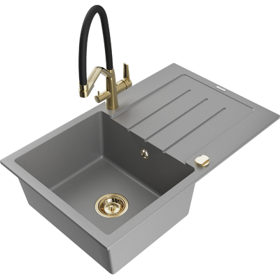 Mexen Bruno Fregadero De Granito De 1 Seno Con Escurridor Y Grifo De Cocina Duo, Gris - 6513-71-671701-57-g Mexen Bruno Fregadero De Granito De 1 Seno Con Escurridor Y Grifo De Cocina Duo, Gris - 6513-71-671701-57-g