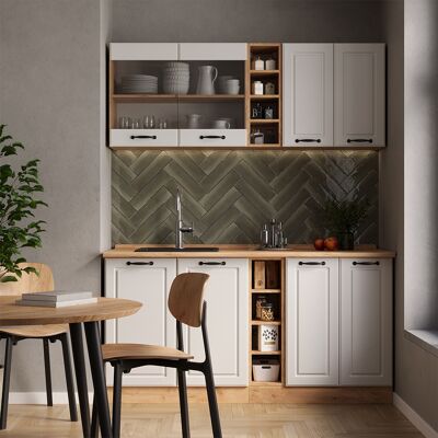 Cocina Para Solteros R-line, Casa De Campo Blanca/roble Dorado, 160 Cm Sin Encimera, Vicco Cocina Para Solteros R-line, Casa De Campo Blanca/roble Dorado, 160 Cm Sin Encimera, Vicco