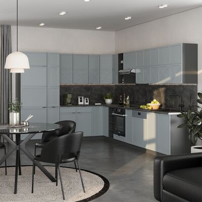 Cocina Esquinera Fame-line, Azul Claro/gris Antracita, 347 X 257 Cm , Et Mármol, Vicco Cocina Esquinera Fame-line, Azul Claro/gris Antracita, 347 X 257 Cm , Et Mármol, Vicco