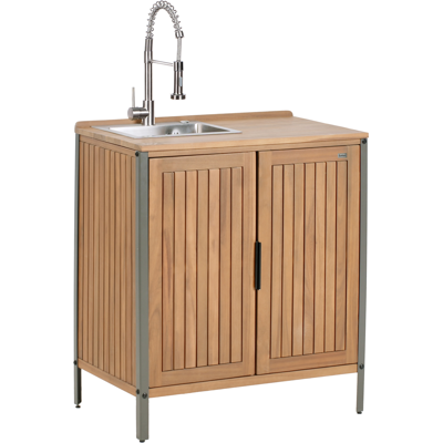 BELIANI Armario De Cocina Exterior De Madera De Acacia 2 Puertas 2 Estantes Con Fregadero Y Grifo 50 X 80 X 92 Cm Encimera De Madera Maciza Marrón Ivrea BELIANI Armario De Cocina Exterior De Madera De Acacia 2 Puertas 2 Estantes Con Fregadero Y Grifo 50 X 80 X 92 Cm Encimera De Madera Maciza Marrón Ivrea
