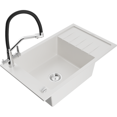 Mexen Elias Fregadero De Granito De 1 Seno Con Escurridor Y Grifo De Cocina Duo, Blanco - 6511-20-671701-07 Mexen Elias Fregadero De Granito De 1 Seno Con Escurridor Y Grifo De Cocina Duo, Blanco - 6511-20-671701-07