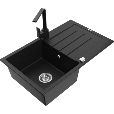 Mexen Bruno Fregadero De Granito De 1 Seno Con Escurridor Y Grifo De Cocina Rita, Negro - 6513-77-670300-70 Mexen Bruno Fregadero De Granito De 1 Seno Con Escurridor Y Grifo De Cocina Rita, Negro - 6513-77-670300-70