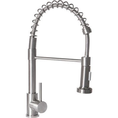 Beliani - Grifo De Cocina Moderno Con Rociador Extraíble Mezclador Con Resorte De Acero Inoxidable Acabado Mate Caño Giratorio Plateado Maihue Beliani - Grifo De Cocina Moderno Con Rociador Extraíble Mezclador Con Resorte De Acero Inoxidable Acabado Mate Caño Giratorio Plateado Maihue