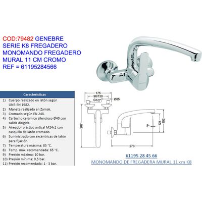 Grifo Monomando K8 de Pared - Grifo Grifo Monomando K8 de Pared - Grifo