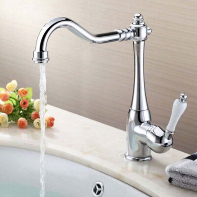 OEM Elegante Grifo De Cocina Monomando Mezclador De Fregadero Caño Alto Rotación De 360° Grifo De Fregadero De Cocina Retro En Latón Cromado OEM Elegante Grifo De Cocina Monomando Mezclador De Fregadero Caño Alto Rotación De 360° Grifo De Fregadero De Cocina Retro En Latón Cromado