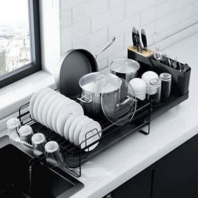 LIIYIELA Escurreplatos Extensible, Escurridor De Encimera De Cocina Multifuncional, Escurridor Resistente A La Oxidación Con Portacubiertos Y Portavasos, 67,8 Cm X 32,7 Cm X 14,9 Cm, Negro LIIYIELA Escurreplatos Extensible, Escurridor De Encimera De Cocina Multifuncional, Escurridor Resistente A La Oxidación Con Portacubiertos Y Portavasos, 67,8 Cm X 32,7 Cm X 14,9 Cm, Negro