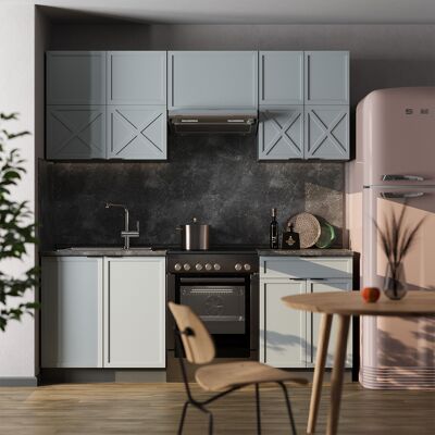 Mueble De Cocina Fame-line, Azul Claro-gris/antracita, 200 Cm, Et Mármol, Vicco Mueble De Cocina Fame-line, Azul Claro-gris/antracita, 200 Cm, Et Mármol, Vicco
