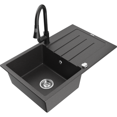 Mexen Bruno Fregadero De Granito De 1 Seno Con Escurridor Y Grifo De Cocina Elia, Negro Moteado - 6513-76-670101-70 Mexen Bruno Fregadero De Granito De 1 Seno Con Escurridor Y Grifo De Cocina Elia, Negro Moteado - 6513-76-670101-70