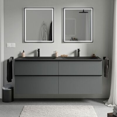 Bernstein - Mueble Lavabo Suspendido Mdf Antracita Mate, Lavabo Fundición Negro Mate Con Orificio Grifería, Tirador Cromado 160x46x62cm Lavoa Antracita Mate, Cromo, Negro Mate Con Orificio Para Grifo. Bernstein - Mueble Lavabo Suspendido Mdf Antracita Mate, Lavabo Fundición Negro Mate Con Orificio Grifería, Tirador Cromado 160x46x62cm Lavoa Antracita Mate, Cromo, Negro Mate Con Orificio Para Grifo.