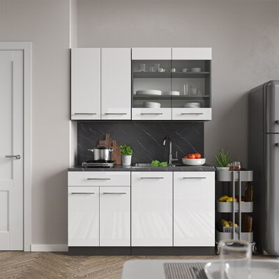 Vicco - Cocina Para Solteros Fame-line, Blanco Brillo/antracita, 140 Cm Sin Encimera Vicco - Cocina Para Solteros Fame-line, Blanco Brillo/antracita, 140 Cm Sin Encimera