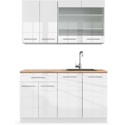 Vicco - Cocina Para Solteros Fame-line, Blanco Alto Brillo/blanco, 140 Cm , Et Roble Vicco - Cocina Para Solteros Fame-line, Blanco Alto Brillo/blanco, 140 Cm , Et Roble