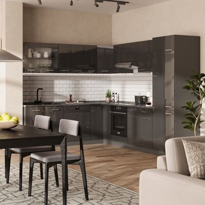 Cocina Esquinera R-line, Antracita Brillo Intenso/antracita, 227 X 287 Cm , Et Mármol, Vicco Cocina Esquinera R-line, Antracita Brillo Intenso/antracita, 227 X 287 Cm , Et Mármol, Vicco