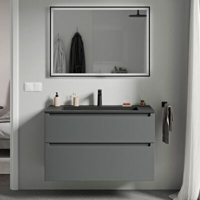 Bernstein - Mueble Lavabo Suspendido Mdf Antracita Mate, Lavabo + Orificio Grifería Fundición Negro Mate, Cajone Giratorio 80x46x62cm Vireo Antracita Mate, Negro Mate Con Orificio Para Grifo. Bernstein - Mueble Lavabo Suspendido Mdf Antracita Mate, Lavabo + Orificio Grifería Fundición Negro Mate, Cajone Giratorio 80x46x62cm Vireo Antracita Mate, Negro Mate Con Orificio Para Grifo.