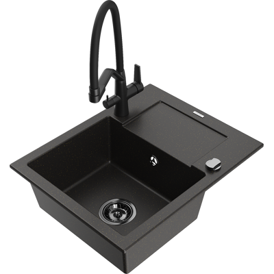 Mexen Enzo Fregadero De Granito De 1 Seno Con Escurridor Y Grifo De Cocina Duo, Negro/dorado Met谩lico - 6506-75-671701-70-b Mexen Enzo Fregadero De Granito De 1 Seno Con Escurridor Y Grifo De Cocina Duo, Negro/dorado Met谩lico - 6506-75-671701-70-b