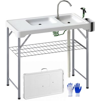 JHY DESIGN Mesa De Camping Plegable Con 2 Fregaderos, Manguera De Desagüe, Estación De Limpieza Y Grifo (blanca) JHY DESIGN Mesa De Camping Plegable Con 2 Fregaderos, Manguera De Desagüe, Estación De Limpieza Y Grifo (blanca)
