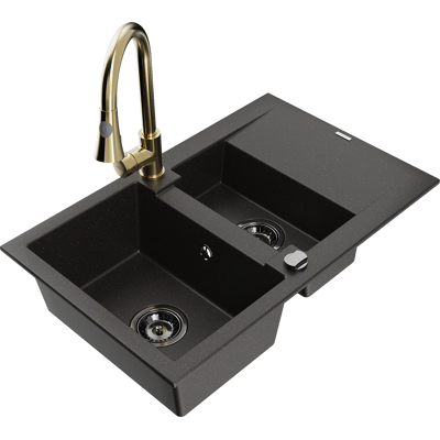 Mexen Gaspar Fregadero De Granito De 1,5 Senos Con Escurridor Y Grifo De Cocina Elia, Negro/oro Met谩lico - 6507-75-670101-50-b Mexen Gaspar Fregadero De Granito De 1,5 Senos Con Escurridor Y Grifo De Cocina Elia, Negro/oro Met谩lico - 6507-75-670101-50-b