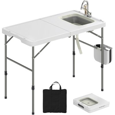 Outsunny Mesa De Limpieza De Pescado Plegable Portátil, Con Altura Regulable, Grifo, Fregadero Y Cesta Plegables, Manguera, Bolsa, Regla, Ranuras Outsunny Mesa De Limpieza De Pescado Plegable Portátil, Con Altura Regulable, Grifo, Fregadero Y Cesta Plegables, Manguera, Bolsa, Regla, Ranuras