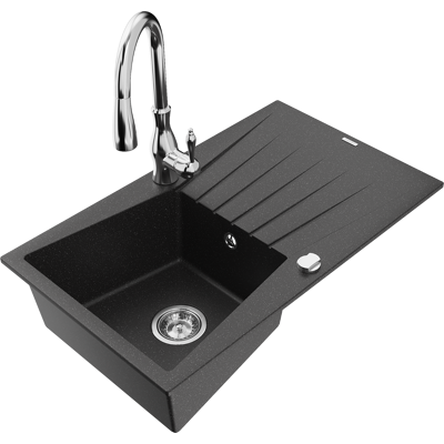 Mexen Cesar Fregadero De Granito De 1 Seno Con Escurridor Y Grifo De Cocina Savita, Negro/metalizado Plateado Mexen Cesar Fregadero De Granito De 1 Seno Con Escurridor Y Grifo De Cocina Savita, Negro/metalizado Plateado