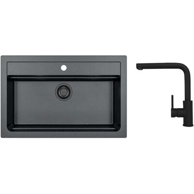 Alveus - Conjunto De Fregadero Atrox 40 Y Grifo Zeos-p, Negro Intenso Seta25646 Alveus - Conjunto De Fregadero Atrox 40 Y Grifo Zeos-p, Negro Intenso Seta25646