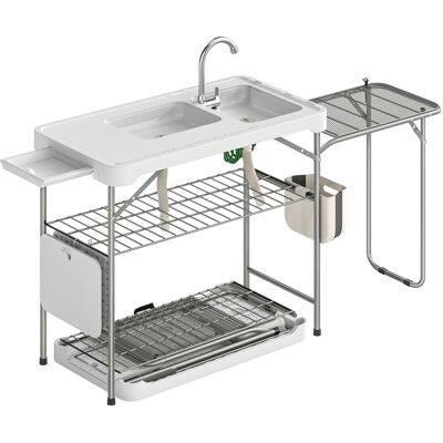 Outsunny Mesa De Limpieza De Pescado Portátil Plegable, Con 2 Fregaderos, Grifo, Manguera, Estante Lateral, Rejilla, Cajón, Cesta, Regla, Ranuras Outsunny Mesa De Limpieza De Pescado Portátil Plegable, Con 2 Fregaderos, Grifo, Manguera, Estante Lateral, Rejilla, Cajón, Cesta, Regla, Ranuras