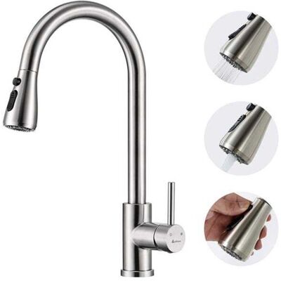 OEM Grifo Mezclador De Cocina Crezuo Giratorio De 360° Con Acabado Cepillado Y Cabezal Rociador Extraíble, Grifo De Fregadero De Acero Inoxidable Con 3 Modos De Flujo.-crezuo OEM Grifo Mezclador De Cocina Crezuo Giratorio De 360° Con Acabado Cepillado Y Cabezal Rociador Extraíble, Grifo De Fregadero De Acero Inoxidable Con 3 Modos De Flujo.-crezuo
