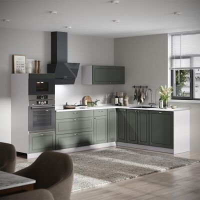 Cocina Esquinera Fame-line, Verde Dorado Casa De Campo/blanco, 287 X 207 Cm Sin Encimera, Vicco Cocina Esquinera Fame-line, Verde Dorado Casa De Campo/blanco, 287 X 207 Cm Sin Encimera, Vicco