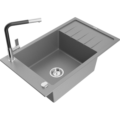 Mexen Elias Fregadero De Cocina De Granito De 1 Seno Con Escurridor Y Grifo De Cocina Flora, Gris - 6511-71-670401-07 Mexen Elias Fregadero De Cocina De Granito De 1 Seno Con Escurridor Y Grifo De Cocina Flora, Gris - 6511-71-670401-07