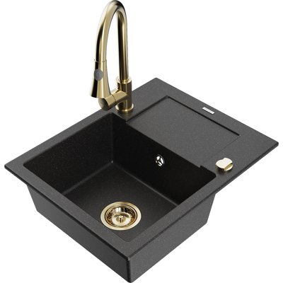 Mexen Enzo Fregadero De Granito De 1 Seno Con Escurridor Y Grifo De Cocina Elia, Negro/plateado Met谩lico - 6506-73-670101-50 Mexen Enzo Fregadero De Granito De 1 Seno Con Escurridor Y Grifo De Cocina Elia, Negro/plateado Met谩lico - 6506-73-670101-50