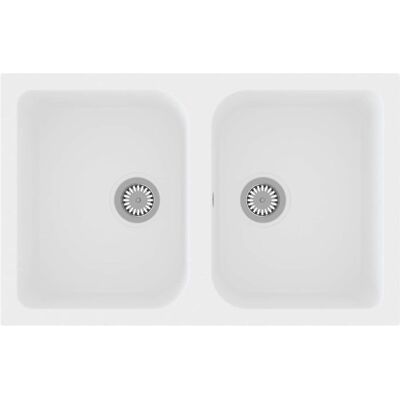 VIDAXL Fregadero Doble de Granito Blanco - Cocina VIDAXL Fregadero Doble de Granito Blanco - Cocina