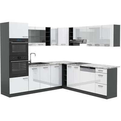 Cocina Esquinera R-line, Blanco Brillo/antracita, 237 X 247 Cm , Et Mármol, Vicco Cocina Esquinera R-line, Blanco Brillo/antracita, 237 X 247 Cm , Et Mármol, Vicco