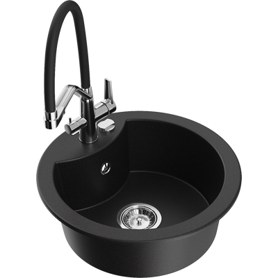 Mexen Diego Fregadero De Granito De 1 Seno Con Grifo De Cocina Duo, Negro - 6512-77-671701-07 Mexen Diego Fregadero De Granito De 1 Seno Con Grifo De Cocina Duo, Negro - 6512-77-671701-07