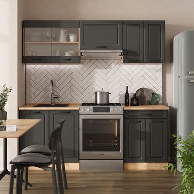 Vicco - Mueble De Cocina R-line, Casa De Campo Antracita/roble Dorado, 200 Cm , Et Mármol Vicco - Mueble De Cocina R-line, Casa De Campo Antracita/roble Dorado, 200 Cm , Et Mármol